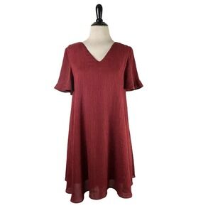 ALTAR'D STATE Red Crinkle MINI DRESS S Shift Bow Tunic Top Girly Coquette Party
